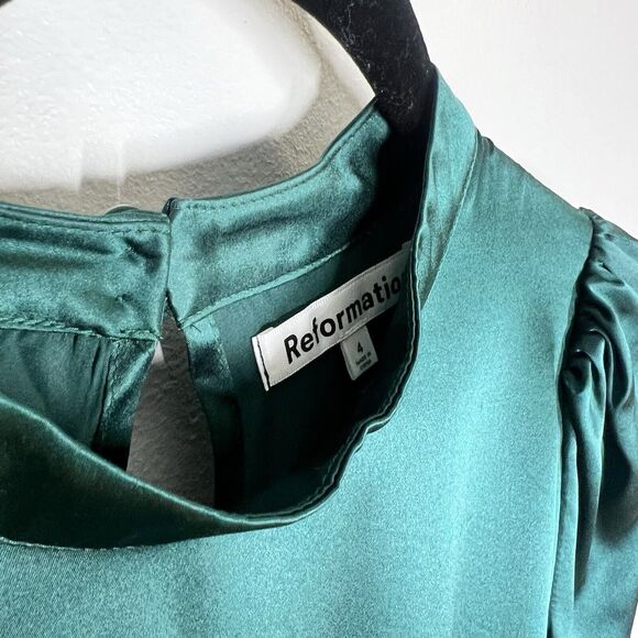 Reformation Sz 4 Julius Silk Satin Long Sleeve Midi Dress in Forest Green - Picture 5 of 15